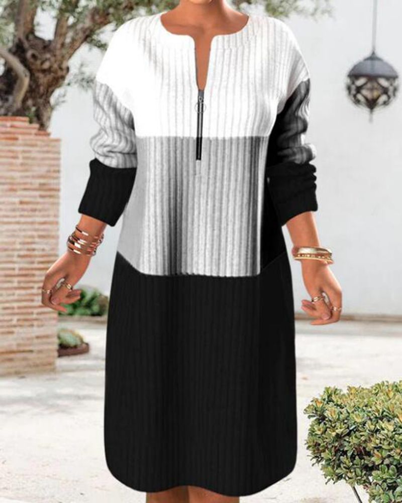 The Winter Contrast Zip-Front Sweater Maxi