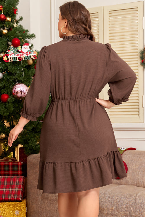 Camel Corduroy Buttoned Long Sleeve Mini Dress