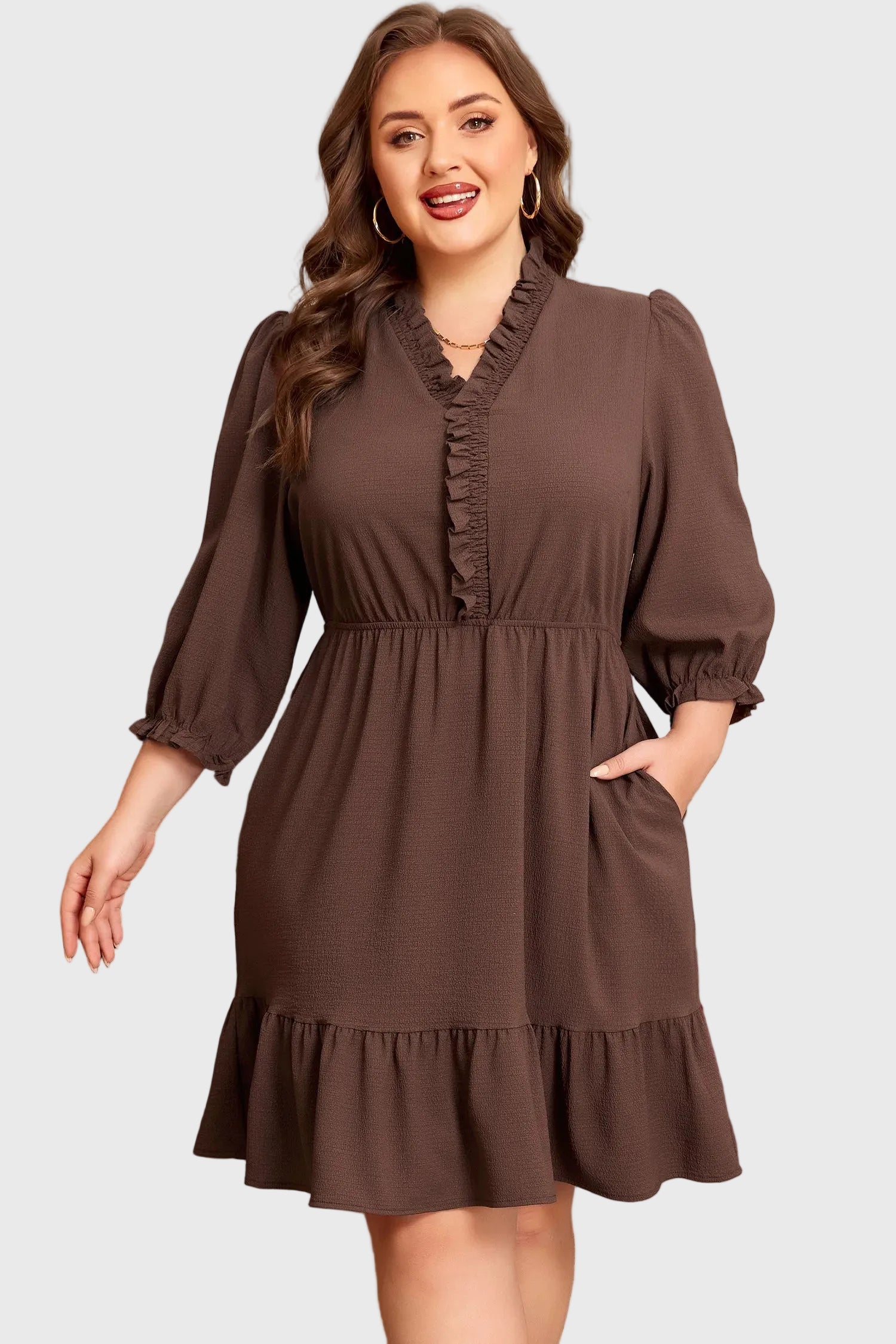 Camel Corduroy Buttoned Long Sleeve Mini Dress